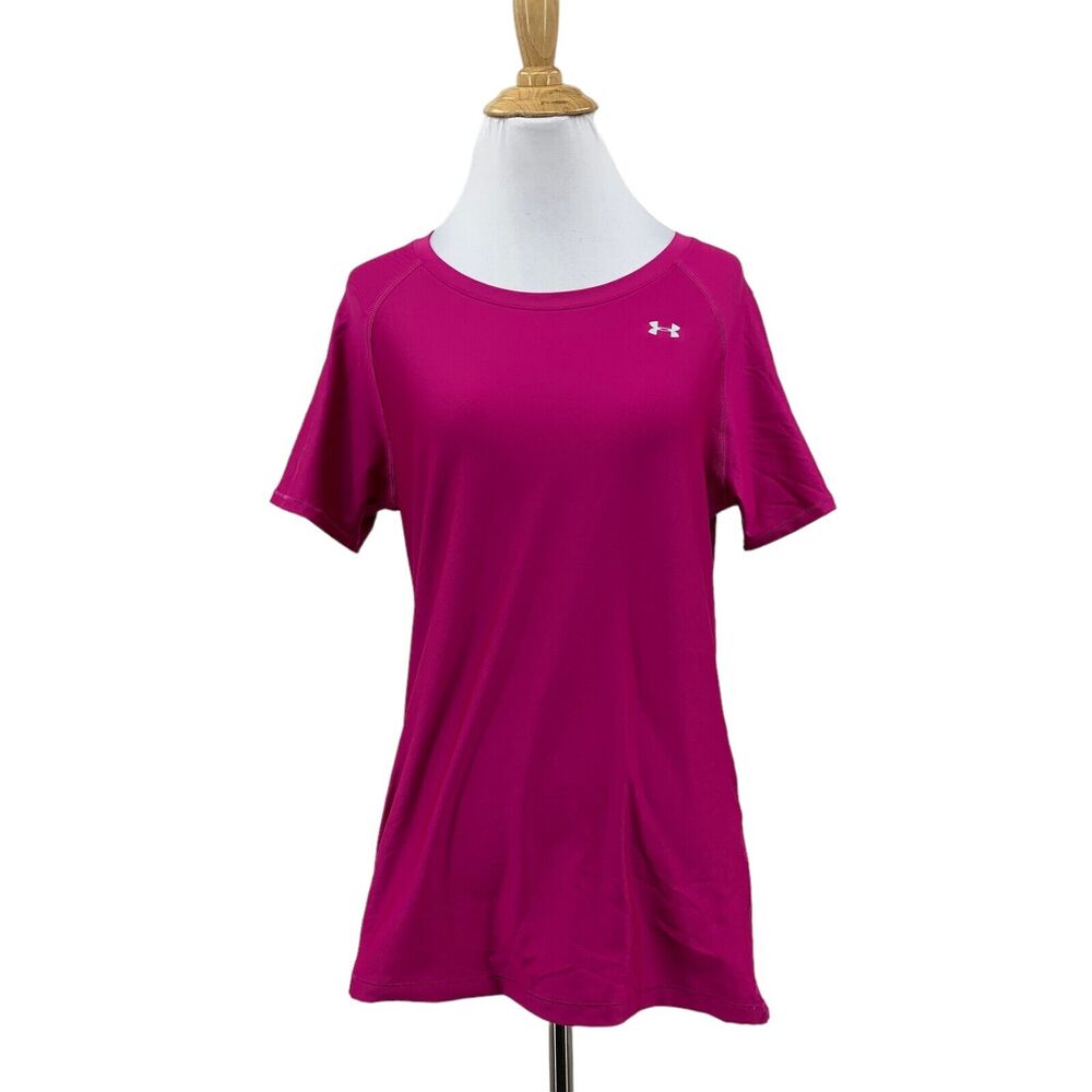 Under Armour Fitted Shirt Women M Medium Heat Gear Training Pink Short Sleeve